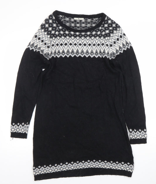 Tu Women’s Black Geometric Knit Long Sleeve Jumper Size 14