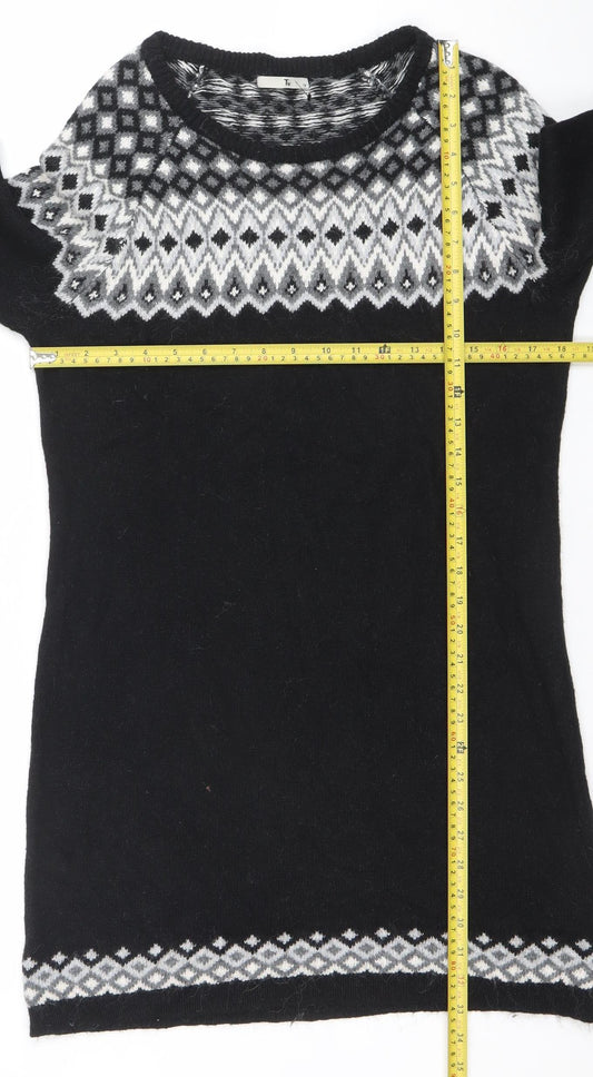 Tu Women’s Black Geometric Knit Long Sleeve Jumper Size 14