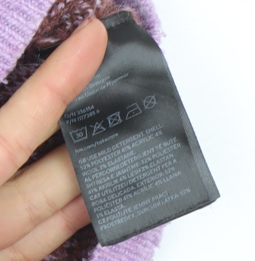 H&M Girls Brown & Lilac Check Jumper 4-6 Years Acrylic Blend Crew Neck