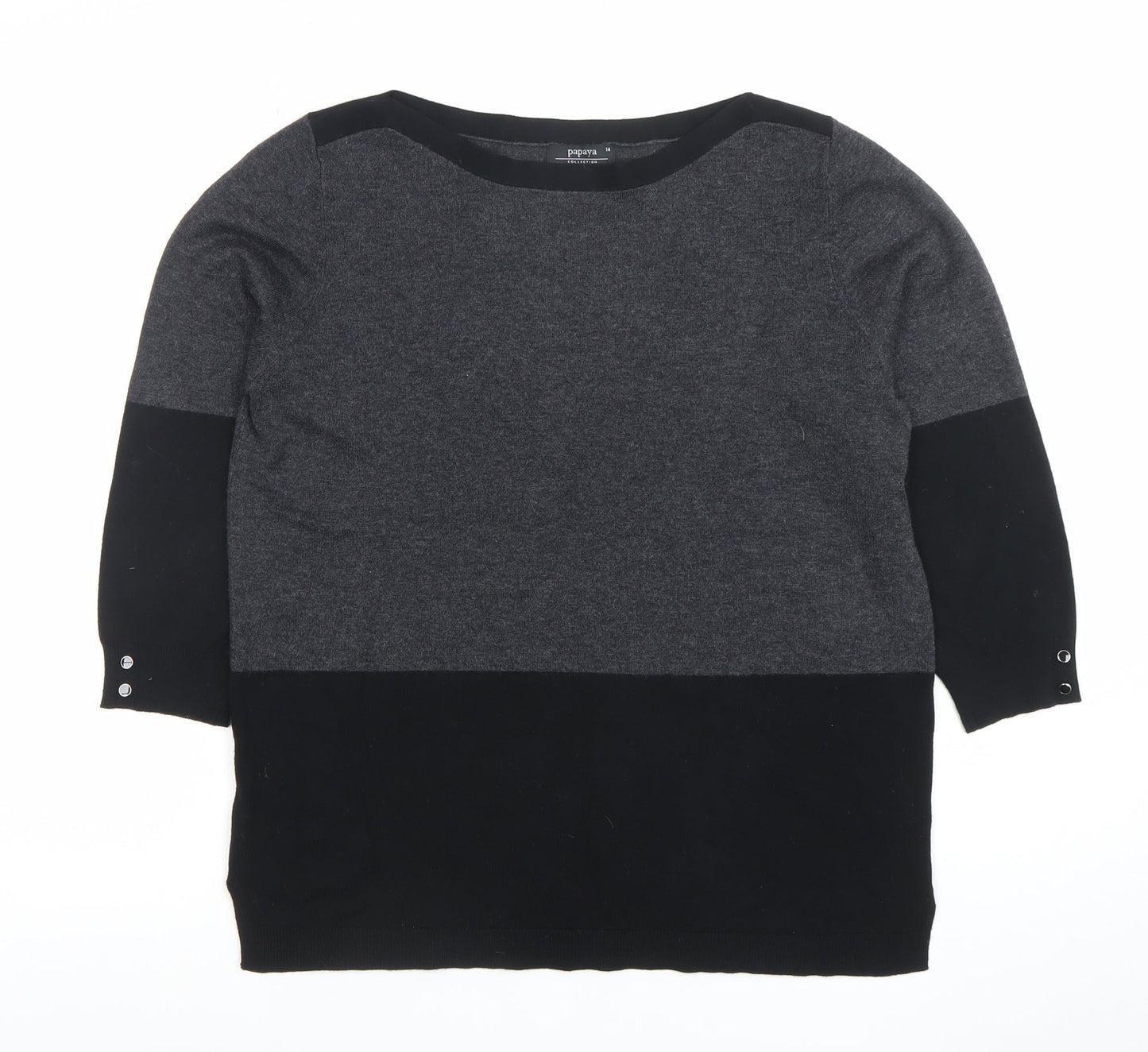 Papaya Women’s Grey Colourblock Knit Top Size 14 3/4 Sleeve