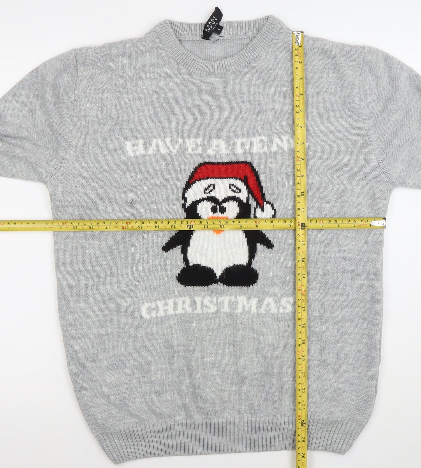boohooMAN Men Grey Christmas Penguin Knit Jumper L