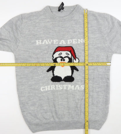 boohooMAN Men Grey Christmas Penguin Knit Jumper L