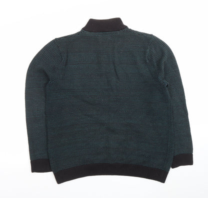 Marks and Spencer Men's Blue Cotton Half Zip Jumper L