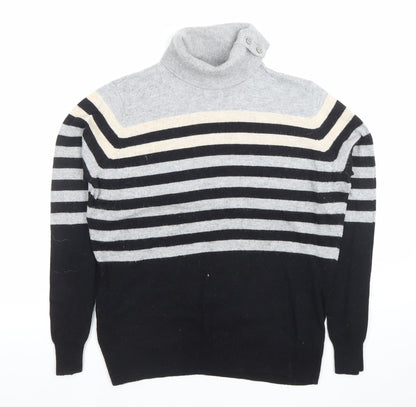 CC Women Grey Black Striped Roll Neck Long Sleeve Jumper M