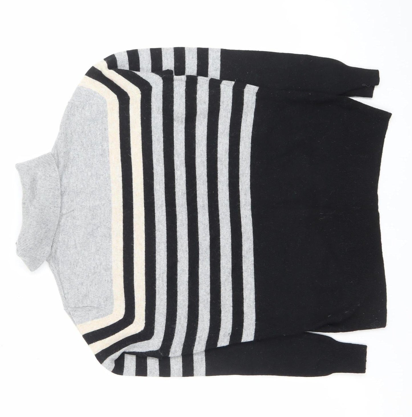 CC Women Grey Black Striped Roll Neck Long Sleeve Jumper M