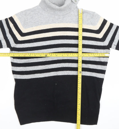 CC Women Grey Black Striped Roll Neck Long Sleeve Jumper M