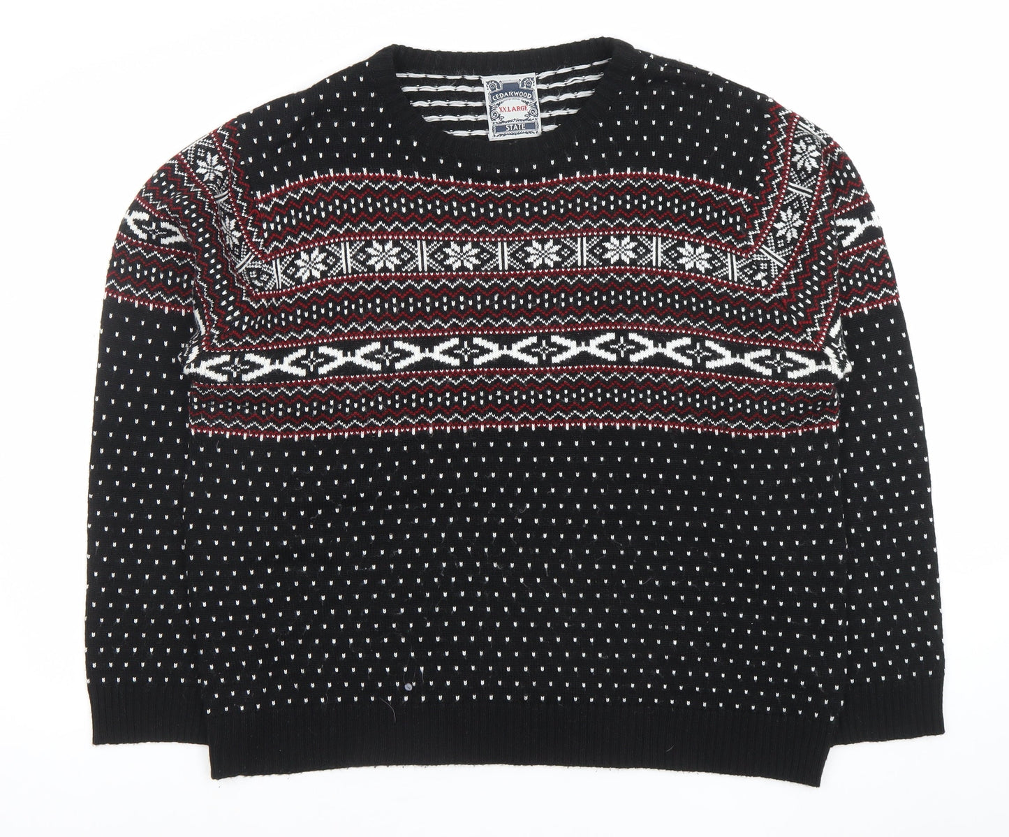 Cedarwood State Men's Black Fair Isle 2XL Acrylic Pullover Jumper