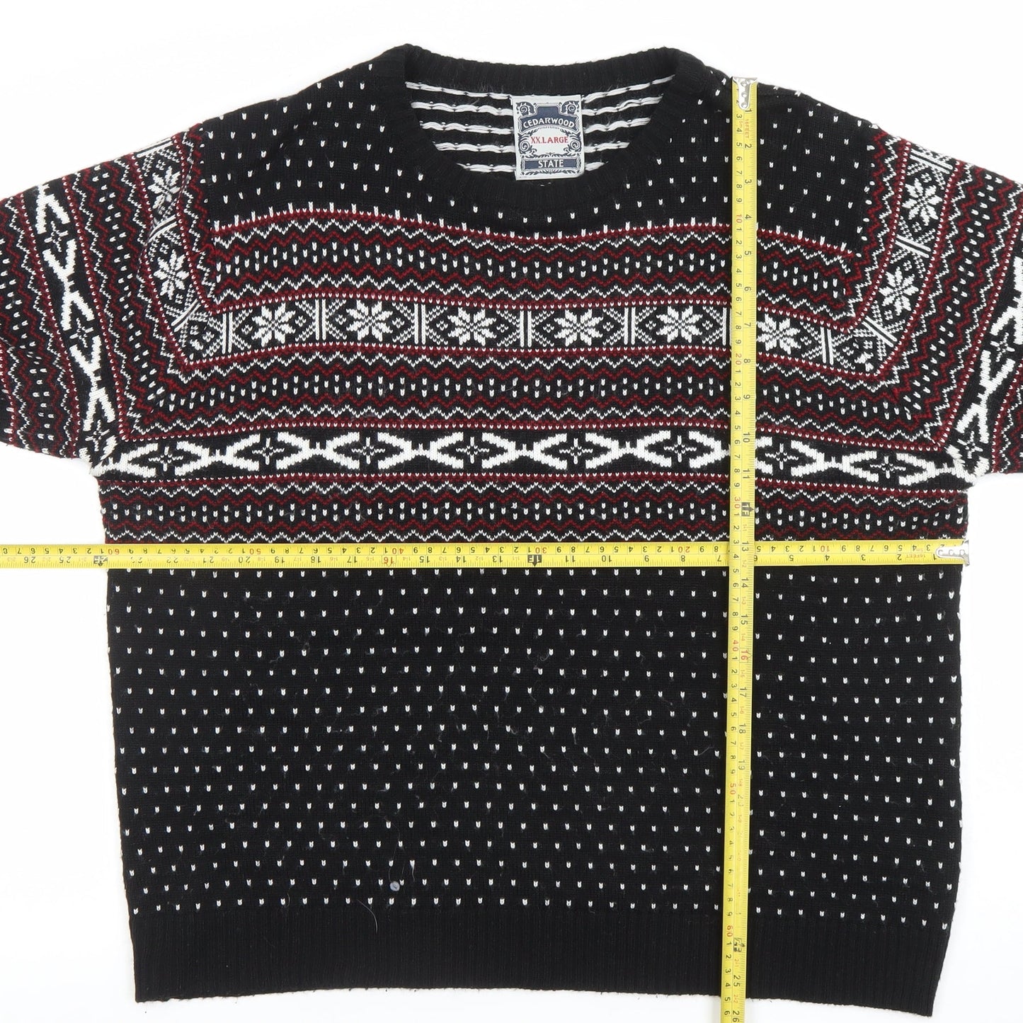 Cedarwood State Men's Black Fair Isle 2XL Acrylic Pullover Jumper