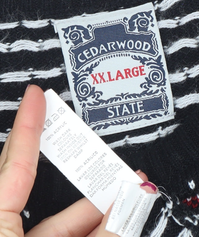 Cedarwood State Men's Black Fair Isle 2XL Acrylic Pullover Jumper