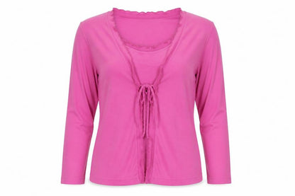 Poppy Womens Pink Long Sleeve Ruffle Tie Front Basic Top Size 16