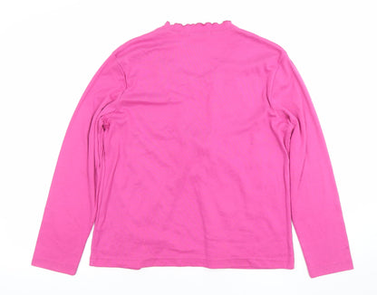 Poppy Womens Pink Long Sleeve Ruffle Tie Front Basic Top Size 16