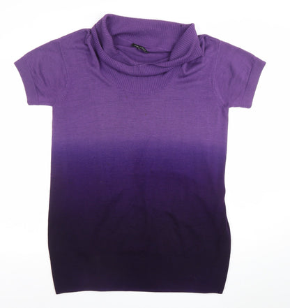 Laura Ashley Women’s Purple Cowl Neck Short Sleeve Wool Blend Jumper Size 18