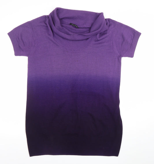 Laura Ashley Women’s Purple Cowl Neck Short Sleeve Wool Blend Jumper Size 18