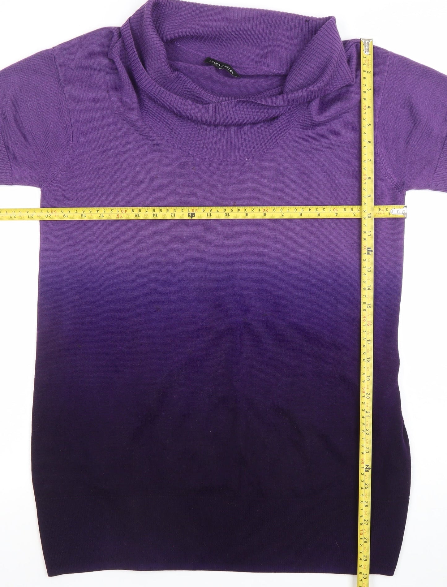Laura Ashley Women’s Purple Cowl Neck Short Sleeve Wool Blend Jumper Size 18