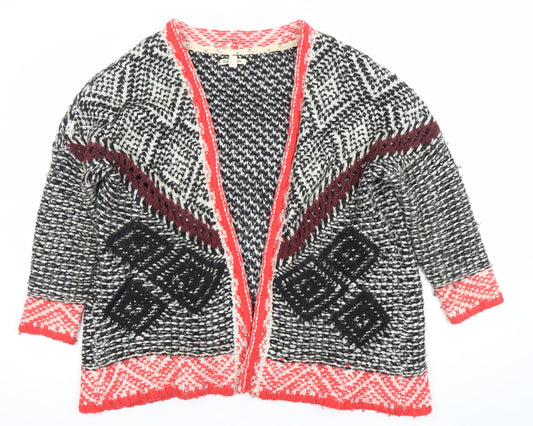 Billabong Women Black Red Open-Knit Cardigan M Acrylic Geometric