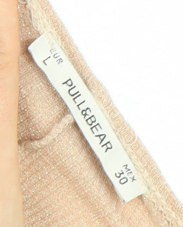 Pull&Bear Women Beige L Bodycon Knit Sleeveless Scoop Neck Dress