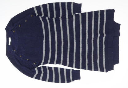 JoJo Maman Bébé Women Blue Striped Cotton Knit Jumper Dress S Maternity
