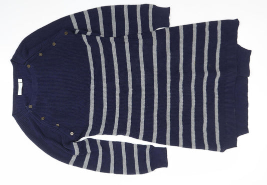 JoJo Maman Bébé Women Blue Striped Cotton Knit Jumper Dress S Maternity