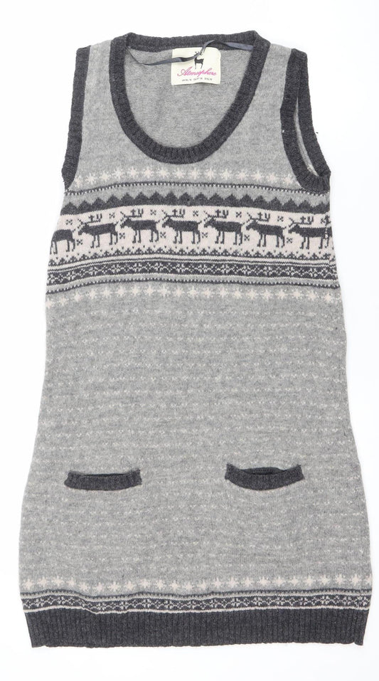Atmosphere Womens Grey Fair Isle Sleeveless Knit Jumper Dress Size 10