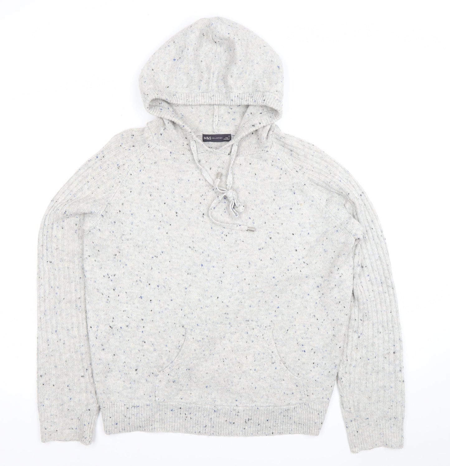 Marks and Spencer Men’s Grey Wool Blend Hooded Pullover Jumper Size M