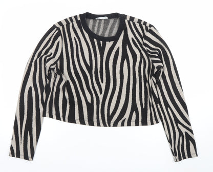 Womens UK Size L Zara Black Cropped T-Shirt