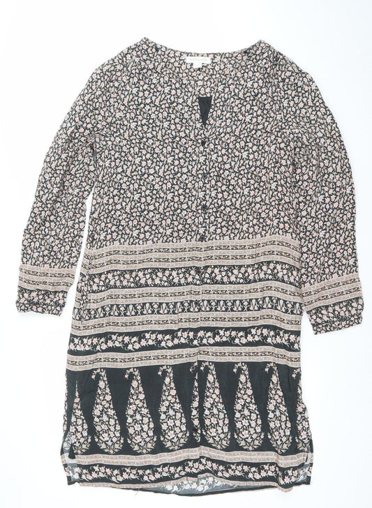 Monsoon Women's Black Floral A-Line Viscose Dress Size 14