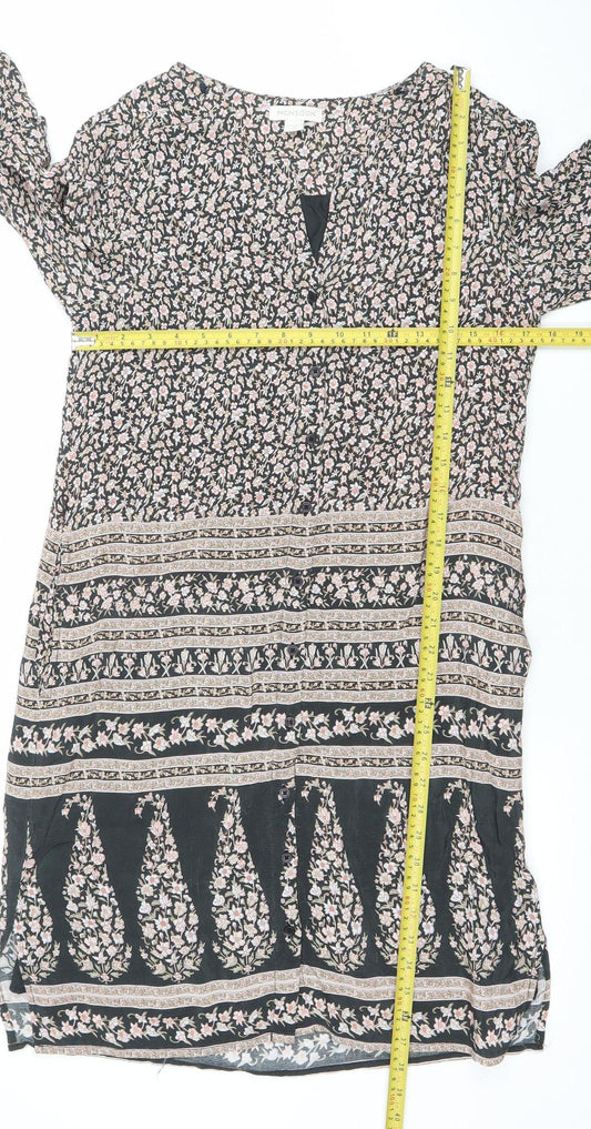 Monsoon Women's Black Floral A-Line Viscose Dress Size 14