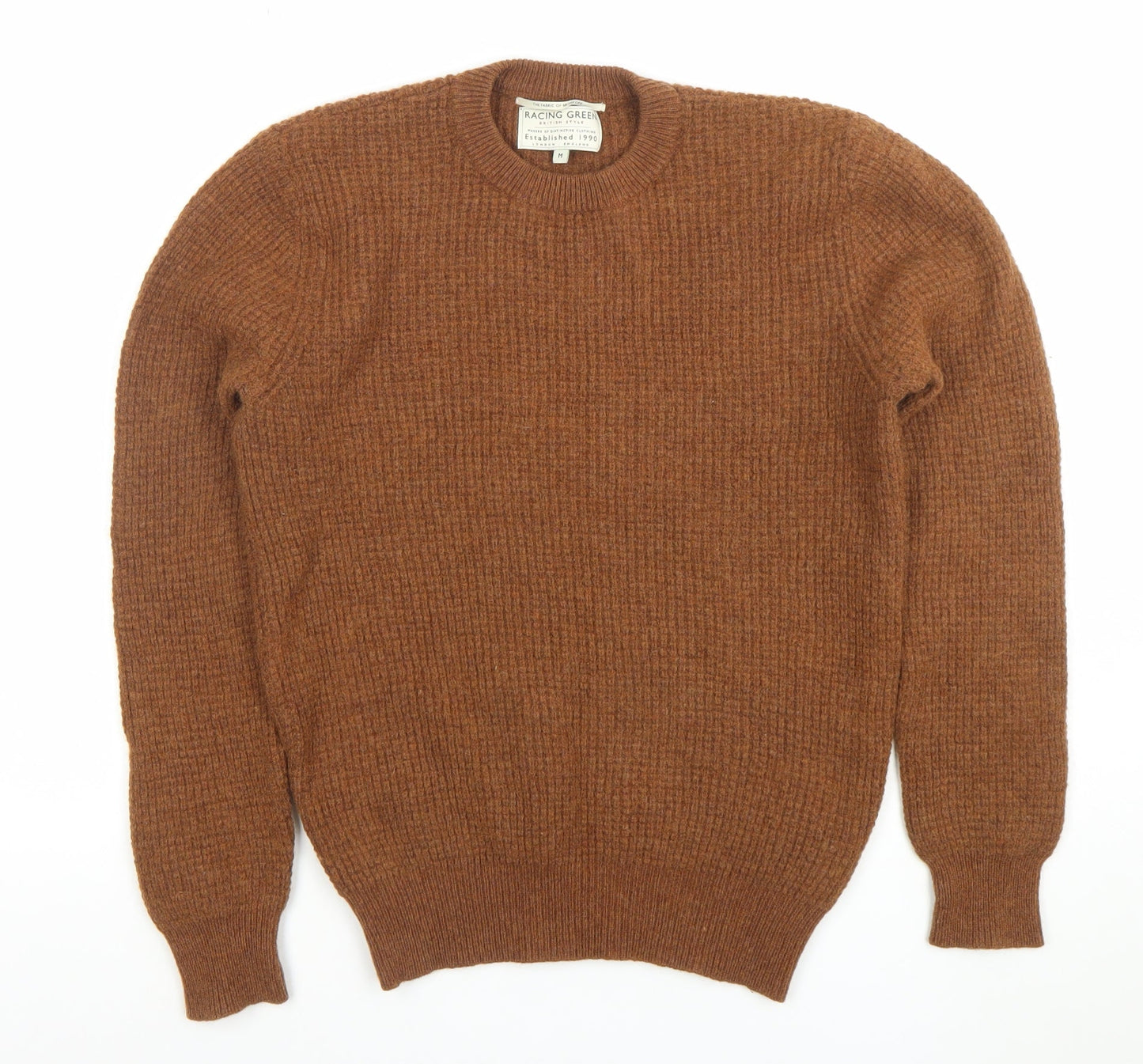 Racing Green Men's Brown Lambswool Crew Neck Jumper Size M