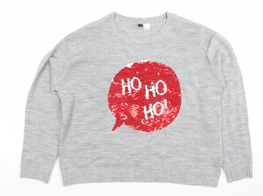 H&M Divided Womens Grey Sequin Christmas Jumper Size 12