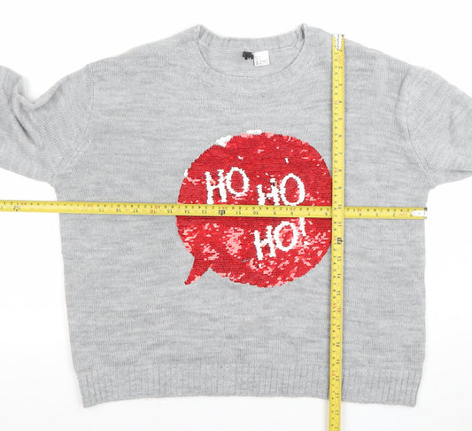 H&M Divided Womens Grey Sequin Christmas Jumper Size 12