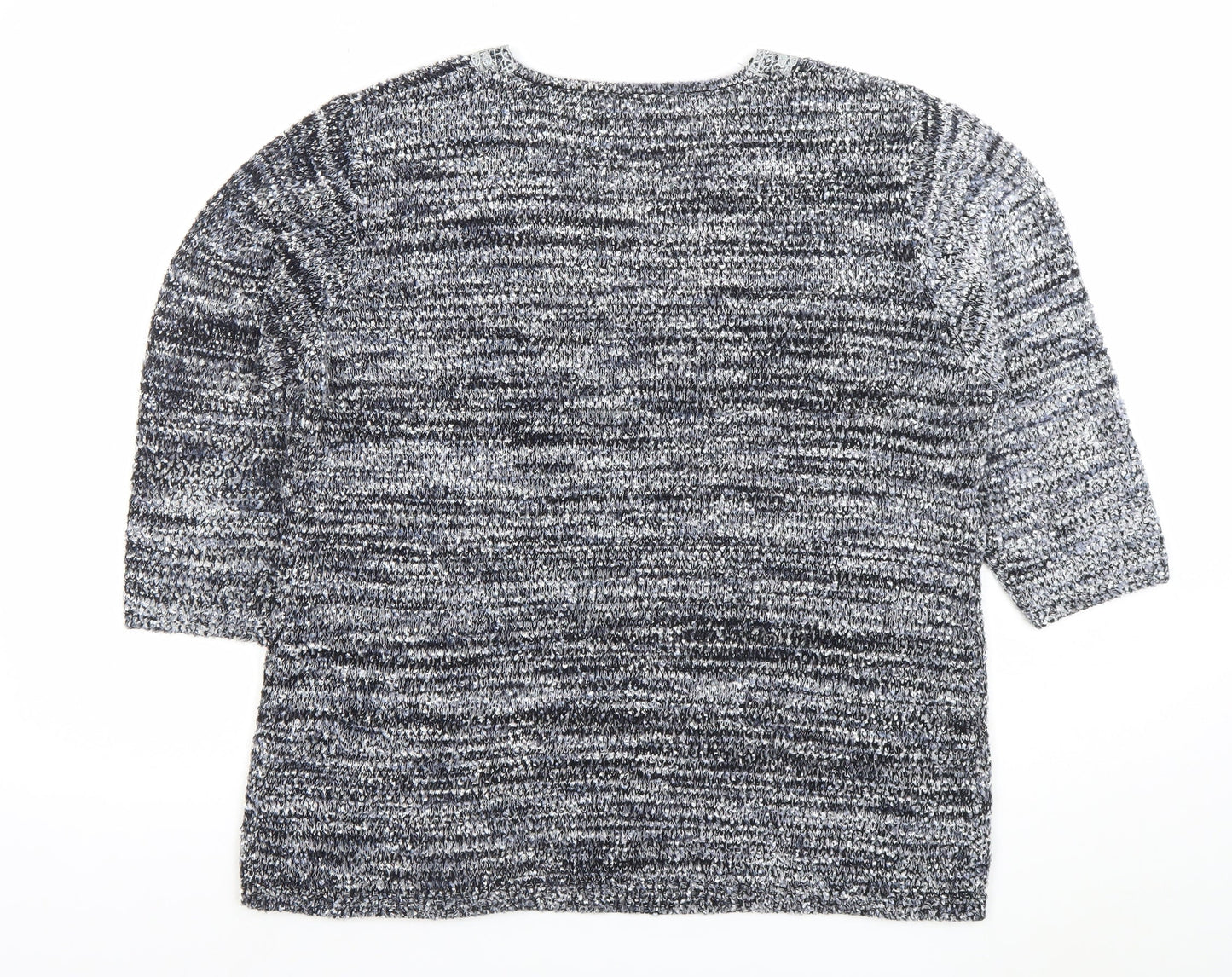 BM Collection Women's Grey Lace Neck Chunky Knit Pullover Jumper L