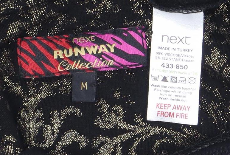 Next Women Black Gold Bodycon Dress M 3/4 Sleeve Cowl Neck Party