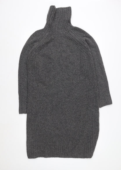 Next Women Grey Jumper Dress Size 14 High Neck Knit Winterwear