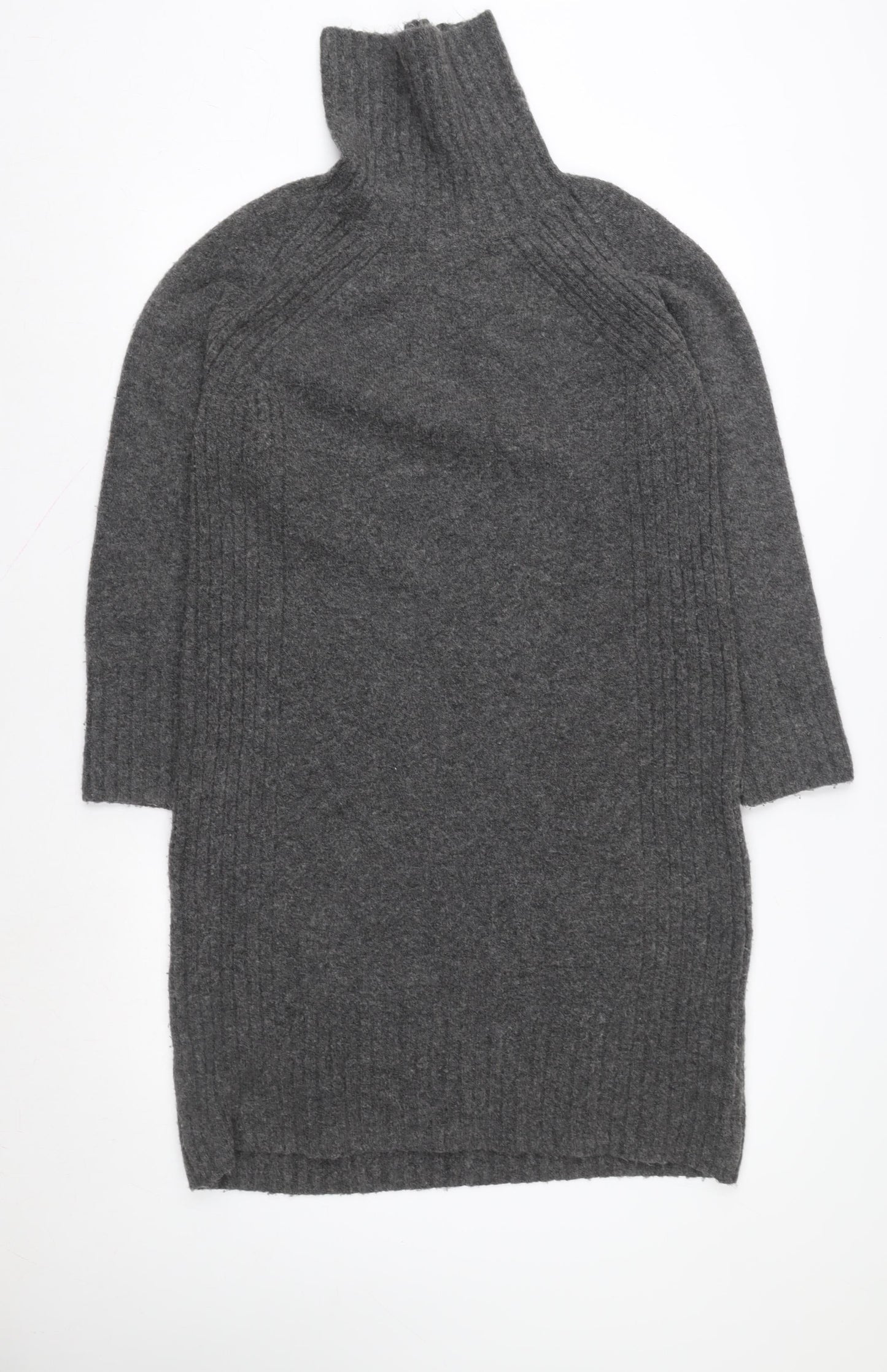 Next Women Grey Jumper Dress Size 14 High Neck Knit Winterwear