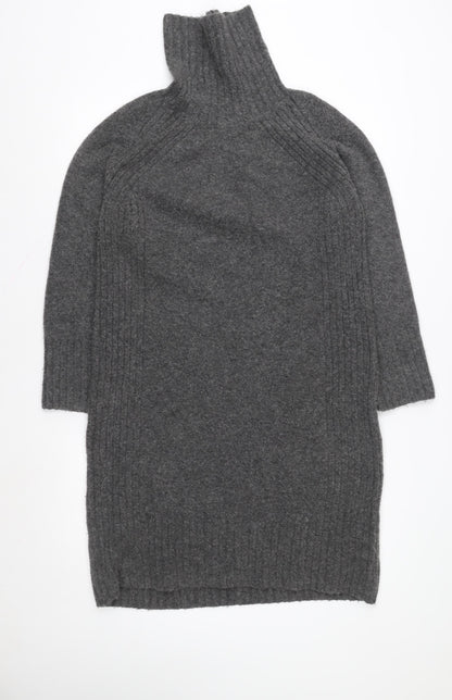 Next Women Grey Jumper Dress Size 14 High Neck Knit Winterwear