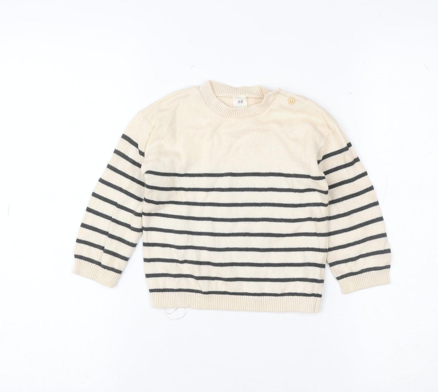H&M Unisex Baby Beige Striped Knit Cotton Pullover Jumper 18-24 Months