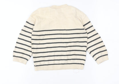 H&M Unisex Baby Beige Striped Knit Cotton Pullover Jumper 18-24 Months
