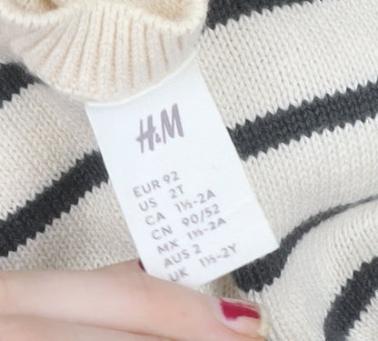 H&M Unisex Baby Beige Striped Knit Cotton Pullover Jumper 18-24 Months