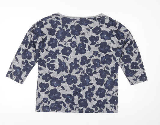 Phase Eight Women's Blue Floral Jersey Blouse UK 14 3/4 Sleeve