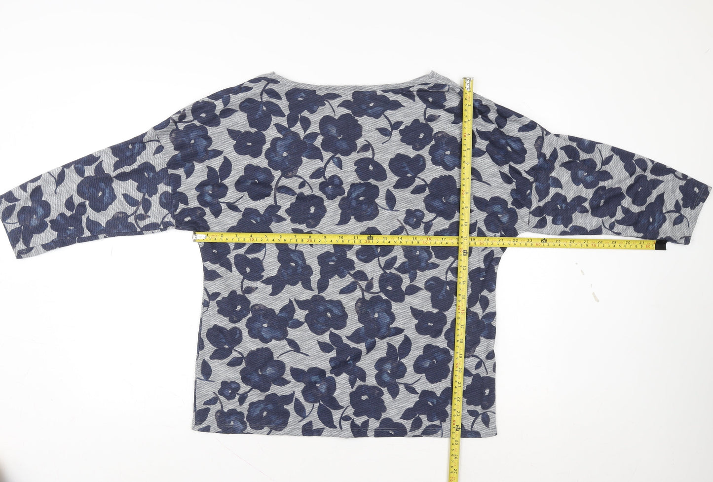 Phase Eight Women's Blue Floral Jersey Blouse UK 14 3/4 Sleeve