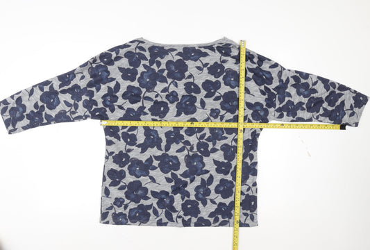 Phase Eight Women's Blue Floral Jersey Blouse UK 14 3/4 Sleeve