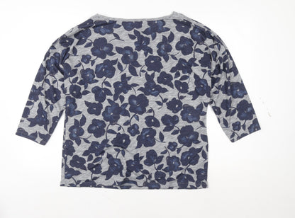 Phase Eight Women's Blue Floral Jersey Blouse UK 14 3/4 Sleeve