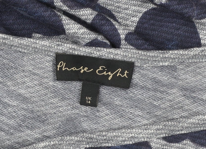 Phase Eight Women's Blue Floral Jersey Blouse UK 14 3/4 Sleeve