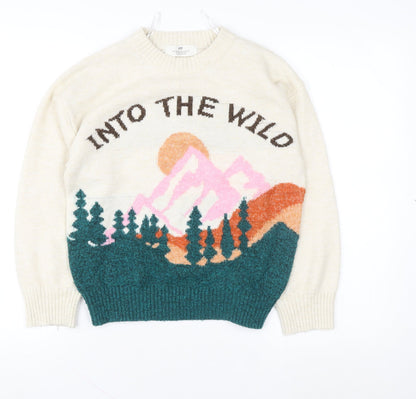 H&M Girls Ivory 'Into The Wild' Pullover Jumper 8-10 Years Wool Blend