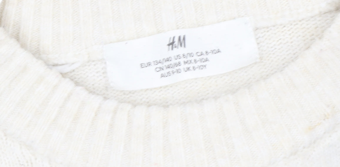 H&M Girls Ivory 'Into The Wild' Pullover Jumper 8-10 Years Wool Blend