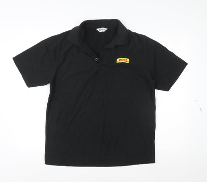 Alsico Men’s Black DHL Logo Short Sleeve Work Polo Shirt L