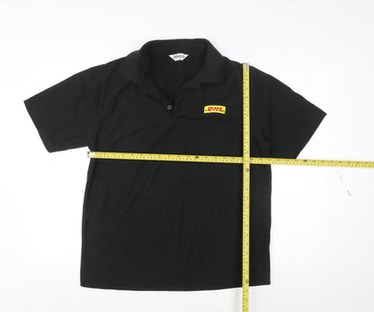 Alsico Men’s Black DHL Logo Short Sleeve Work Polo Shirt L