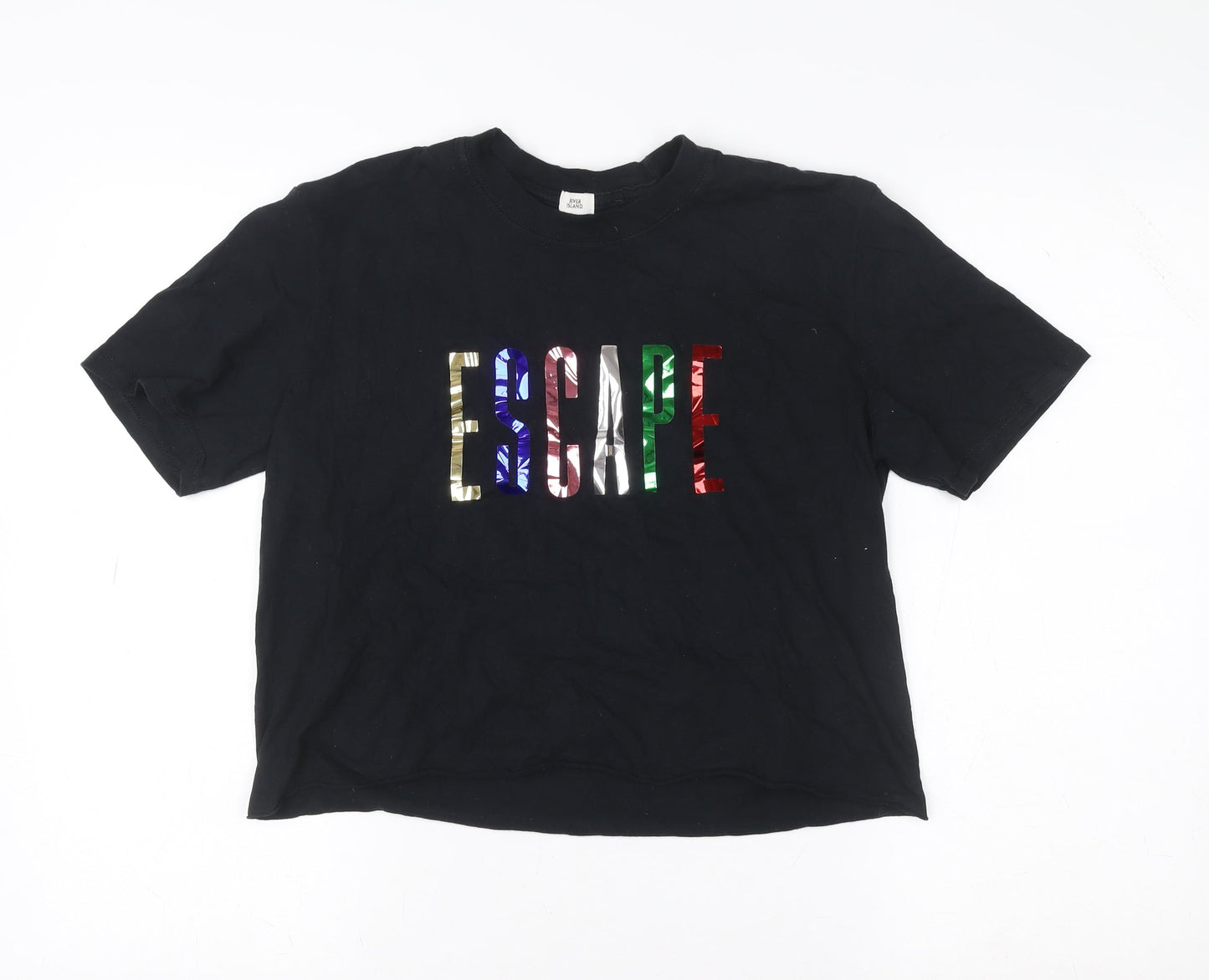 Womens UK Size 10 River Island Black Cropped T-Shirt