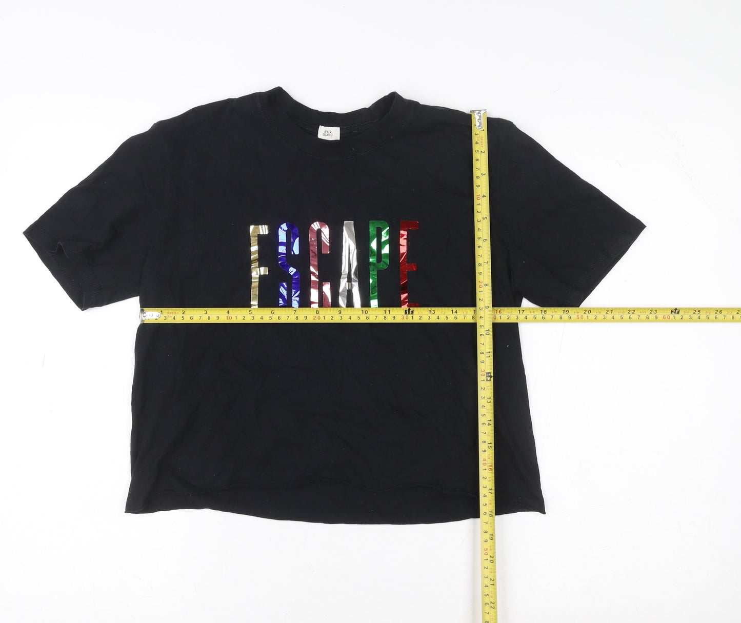 Womens UK Size 10 River Island Black Cropped T-Shirt