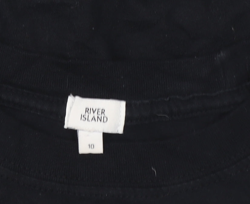 Womens UK Size 10 River Island Black Cropped T-Shirt